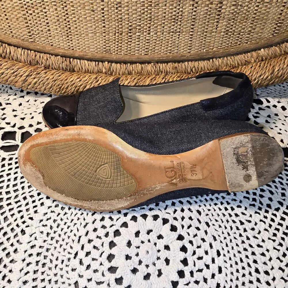 AGL Attilio Giusti Leombruni Denim Flats 37.5 Made in Italy Cap Toe Leather Sole - Picture 6 of 7